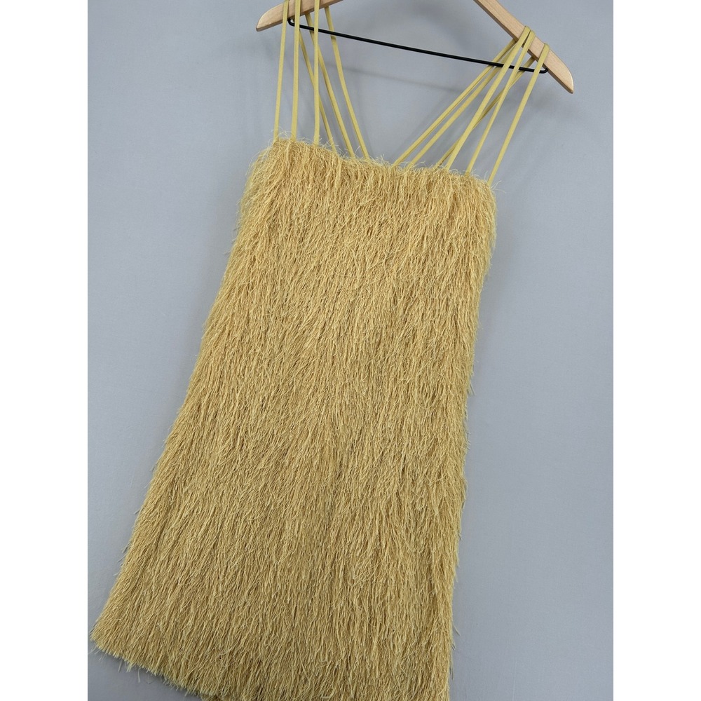 Bailey 44 Yellow Fringe Mini Dress Multi Strap Crisscross Back Womens XL
